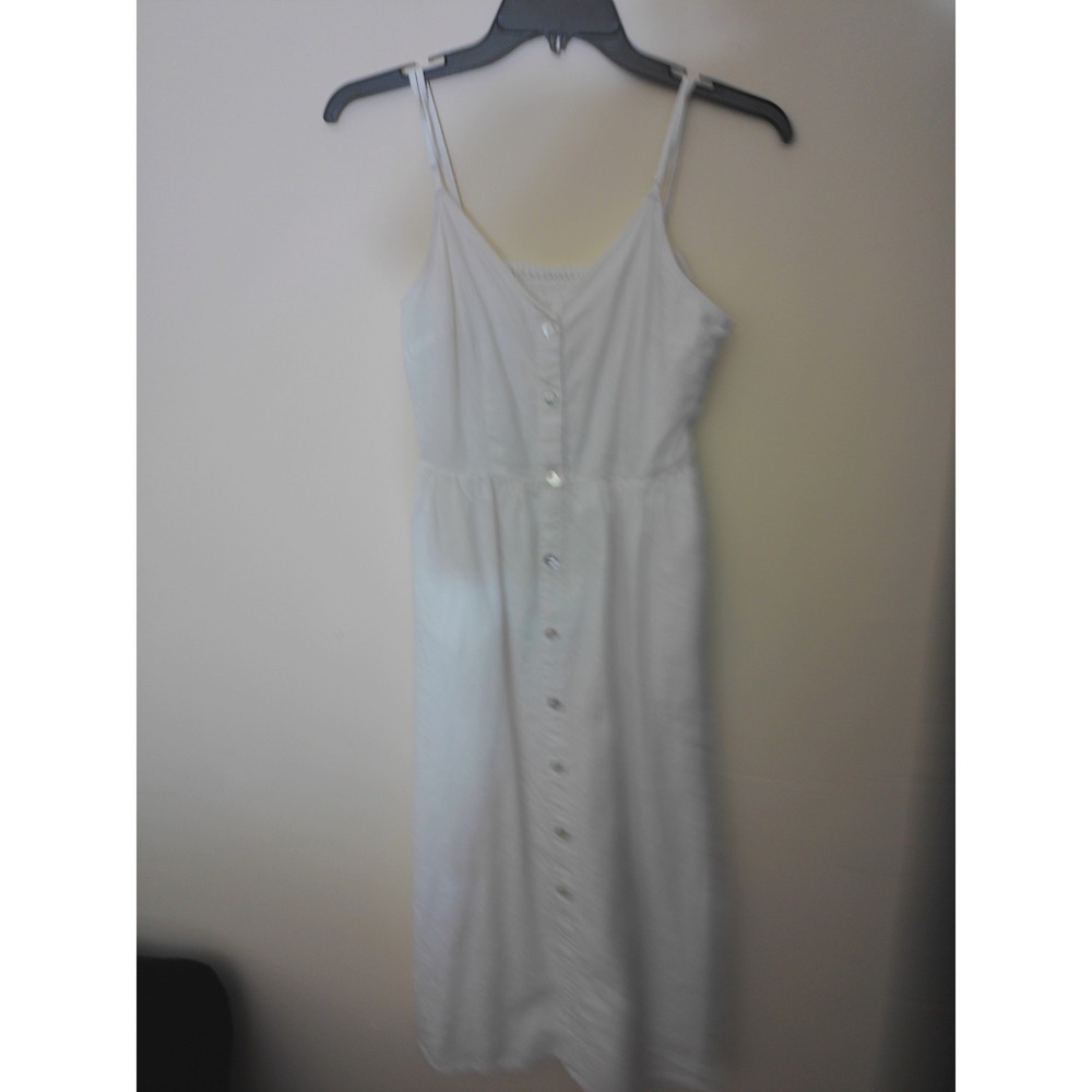 A New Day Midi Dress Women XS White Coastal Linen Blend Button Front Sundress